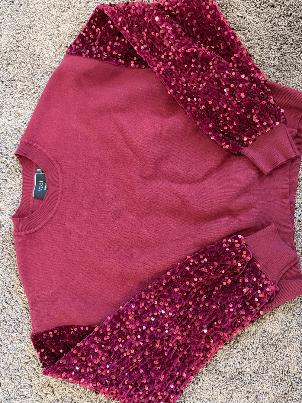 Vici Burgundy Sequin Sleeve Pullover